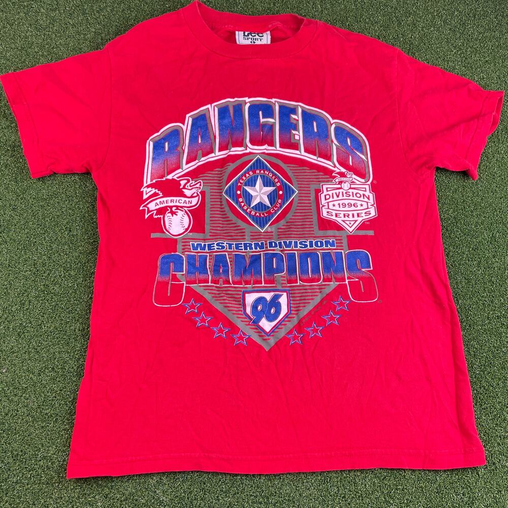 Vintage 1996 Lee Sport MLB Texas Rangers Graphic Baseball T Shirt Sz L ( Youth )